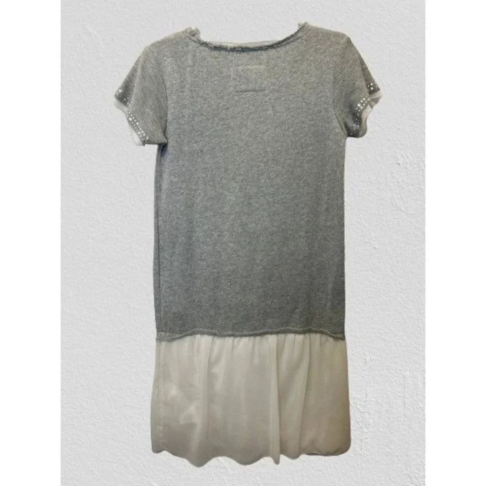 JAUDI Girls Dress Knitted Cotton Gray Crystals Crewneck Short Sleeve Size 14